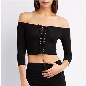 BRAND NEW Lace Up Off the Shoulder Crop